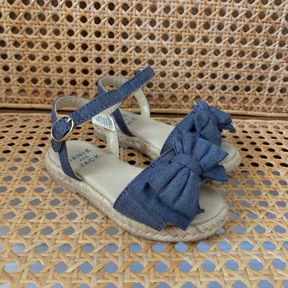 Janie and Jack Toddler Girls Navy Denim Bow Sandals Espadrilles 6